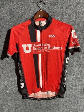 DNA Cycling Jersey Mens Medium Red David Eccles MBA Full Zip Pockets Italy Bike